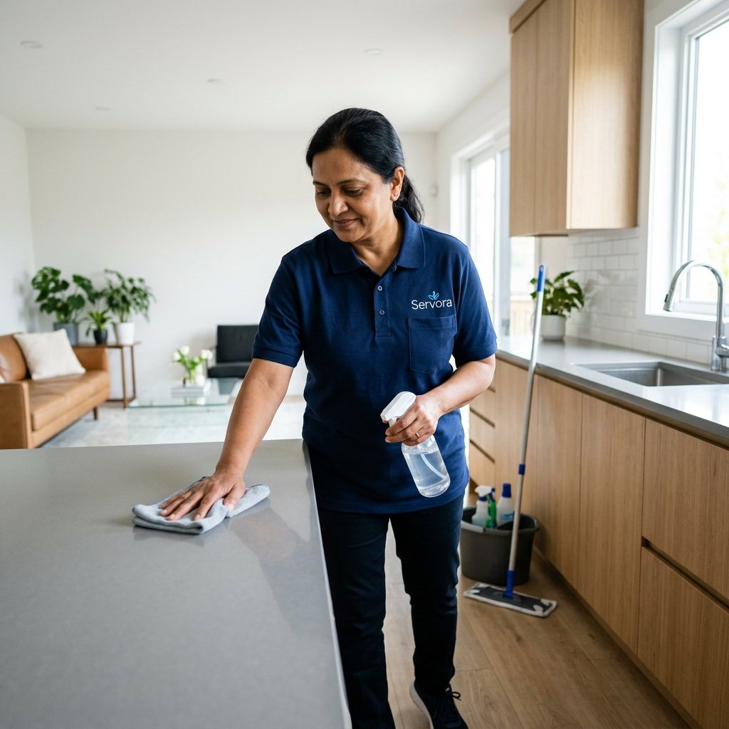 Consumer Services â€” Servora technician helping a family at home